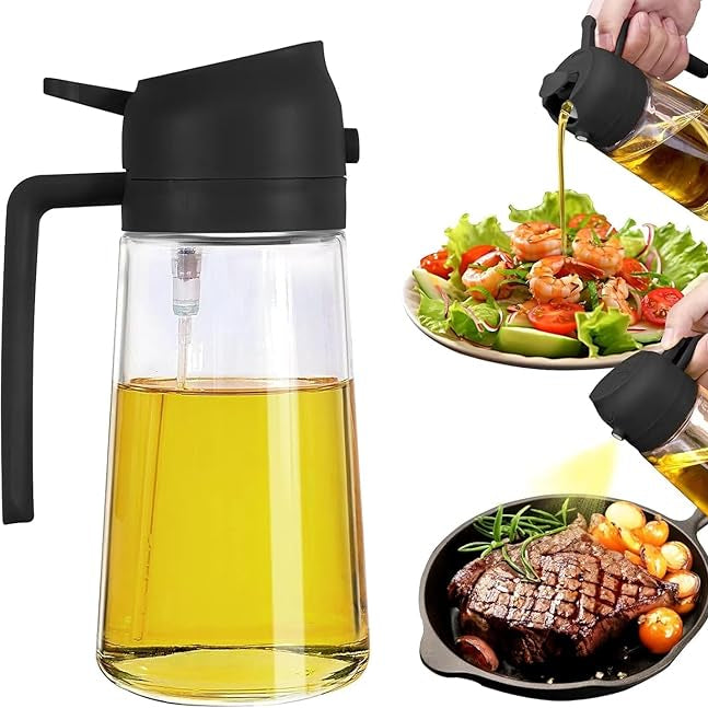 Glass Oil Sprayer and Dispenser Bottle, 500ml Capacity, 2-in-1 Design