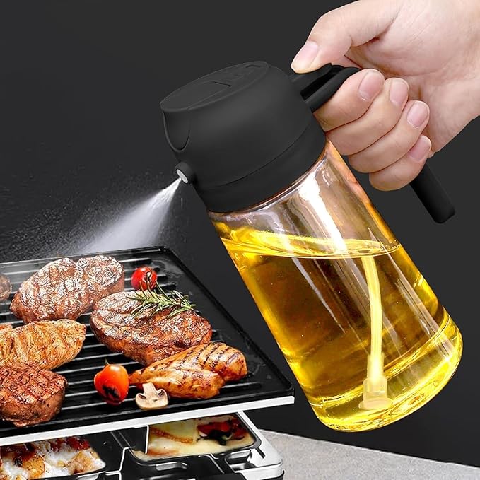 Glass Oil Sprayer and Dispenser Bottle, 500ml Capacity, 2-in-1 Design