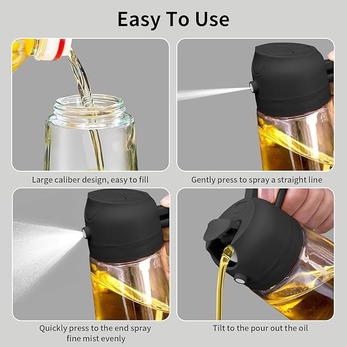 Glass Oil Sprayer and Dispenser Bottle, 500ml Capacity, 2-in-1 Design