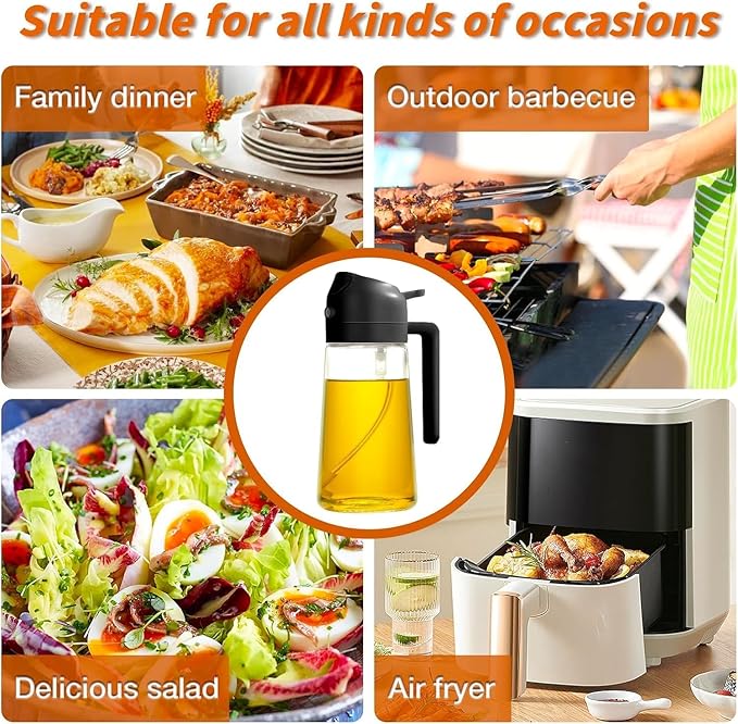 Glass Oil Sprayer and Dispenser Bottle, 500ml Capacity, 2-in-1 Design