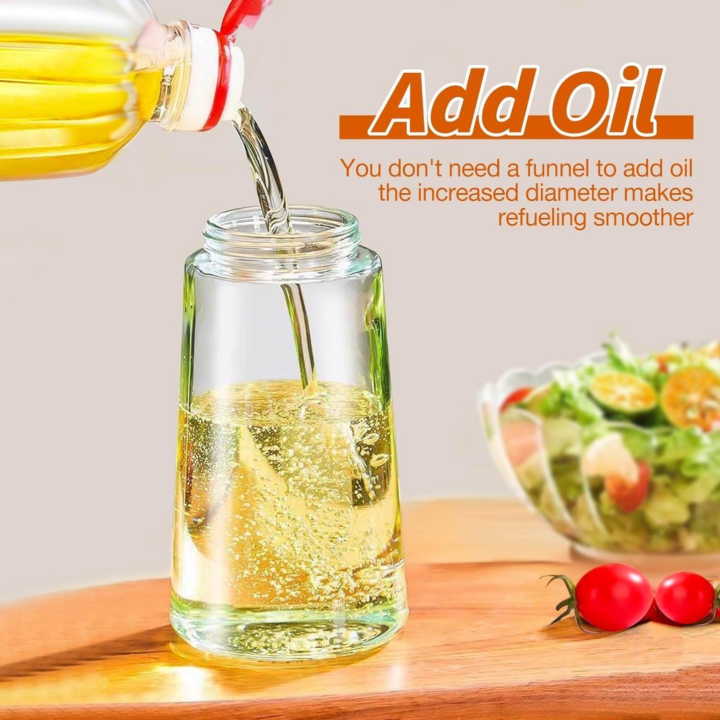Glass Oil Sprayer and Dispenser Bottle, 500ml Capacity, 2-in-1 Design